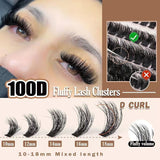 3 Pcs Black Stunning 100D DIY Lash Clusters - D Curl Faux Mink, Fluffy Volume, Mixed Lengths (10-18mm) Extension Look - Front View