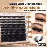 3 Pcs Black Stunning 100D DIY Lash Clusters - D Curl Faux Mink, Fluffy Volume, Mixed Lengths (10-18mm) Extension Look - Top-Down View