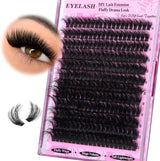 3 Pcs Black Mega Volume 200D DIY Lash Clusters - D Curl Faux Mink, Fluffy Drama Look, Mixed Lengths (14-20mm) for Custom Extensions - Side View
