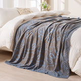 Brown,Taupe and Blue Elegant Patterned Throw Blanket - Soft Polyester Nap & Sofa Cover, 185x135cm Lightweight AC Blanket - 45-Degree Angle