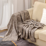 Brown Luxurious Paisley Jacquard Throw Blanket - Soft Wool Blend with Tassels, 120x150cm, Lightweight Sofa & Nap Blanket - Side View