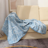 Blue Luxurious Paisley Jacquard Throw Blanket - Soft Wool Blend with Tassels, 120x150cm, Lightweight Sofa & Nap Blanket - Side View