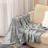 Grey Luxurious Paisley Jacquard Throw Blanket - Soft Wool Blend with Tassels, 120x150cm, Lightweight Sofa & Nap Blanket - Side View