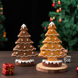 2 Pcs (1 Yellow + 1 Brown) Charming Gingerbread Christmas Tree Figurine - Festive Resin Holiday Table Decor Ornament - Front View