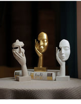 White Style 1 Elegant Abstract Face Sculpture - Modern Resin Art Figurine, Hand & Mask Home Decor Accent - Rear View