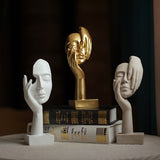 White Style 2 Elegant Abstract Face Sculpture - Modern Resin Art Figurine, Hand & Mask Home Decor Accent - Side View