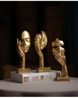 White Style 2 Elegant Abstract Face Sculpture - Modern Resin Art Figurine, Hand & Mask Home Decor Accent - 45-Degree Angle