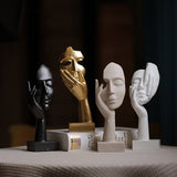 White Style 3 Elegant Abstract Face Sculpture - Modern Resin Art Figurine, Hand & Mask Home Decor Accent - Front View