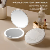 Yellow LED Travel Makeup Mirror - Rechargeable Compact Mirror with 3 Color Lights, 1x/5x Magnification & Smart Auto On/Off - Front View