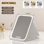 White Small Foldable LED Makeup Mirror - Portable Desktop Vanity with 3 Color Lights, Stepless Dimming & Adjustable Stand