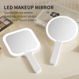 Light Yellow Round Portable Handheld LED Makeup Mirror - USB-C Rechargeable with 3 Color Light Modes for On-The-Go Touch-Ups - Front View