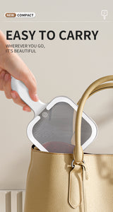 Light Yellow Round Portable Handheld LED Makeup Mirror - USB-C Rechargeable with 3 Color Light Modes for On-The-Go Touch-Ups - Low Angle