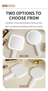 White Round Portable Handheld LED Makeup Mirror - USB-C Rechargeable with 3 Color Light Modes for On-The-Go Touch-Ups