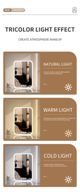 White Professional LED Vanity Mirror - 3 Color Lights, Stepless Dimming & Adjustable Rotating Stand, USB-C Rechargeable - Top-Down View