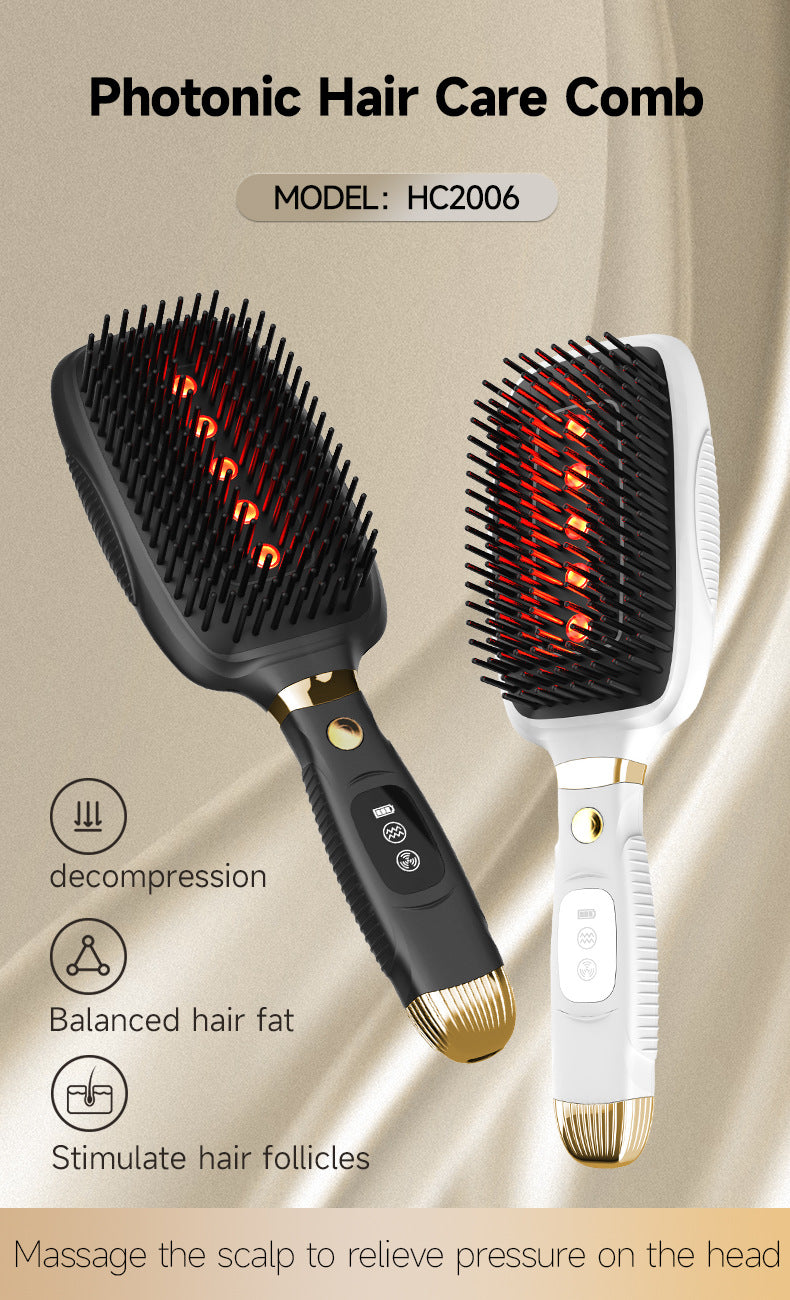 White Advanced 3-in-1 Scalp & Hair Care Massage Comb - Red Light Therapy, EMS Microcurrent & Vibration for Healthy Hair Growth