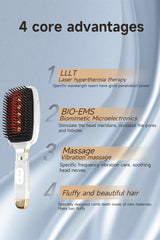 White Advanced 3-in-1 Scalp & Hair Care Massage Comb - Red Light Therapy, EMS Microcurrent & Vibration for Healthy Hair Growth - Top-Down View