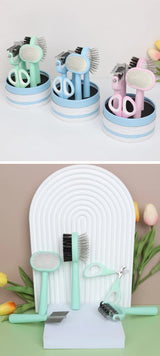Pink And Blue Complete 5-in-1 Pet Grooming Care Kit - Professional Deshedding Brushes, Combs & Nail Clippers Set for Dogs & Cats - Front View