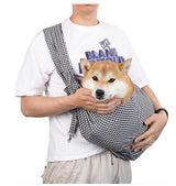 Black and White Checkered Comfortable Pet Sling Carrier for Small Dogs & Cats - Breathable Cotton Checkered Bag, Hands-Free, Safety Features - Side View