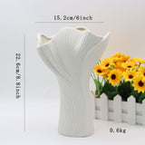 White Elegant Off-White Ceramic Vase - Modern Sculptural Flower Holder with Wide Fluted Opening - Front View