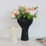 White Elegant Off-White Ceramic Vase - Modern Sculptural Flower Holder with Wide Fluted Opening - Side View