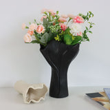 White Elegant Off-White Ceramic Vase - Modern Sculptural Flower Holder with Wide Fluted Opening - Top-Down View