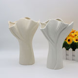 White Elegant Off-White Ceramic Vase - Modern Sculptural Flower Holder with Wide Fluted Opening - 45-Degree Angle