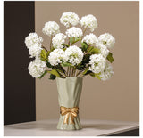 Beige Elegant Ceramic Vase with Golden Bow Accent - Textured Relief Flower Holder for Living Room & Dining Table Decor - Side View