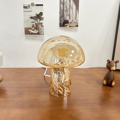 Yellow Charming Retro Glass Mushroom Table Lamp - Vintage Nordic Style Bedside Light