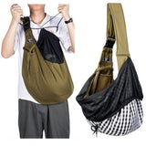 Black Breathable Pet Sling Carrier for Small Dogs & Cats - Adjustable Hands-Free Travel Pouch with Safety Leash & Pocket - Front View