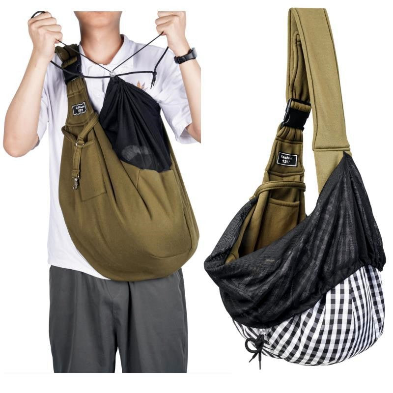 Pink Breathable Pet Sling Carrier for Small Dogs & Cats - Adjustable Hands-Free Travel Pouch with Safety Leash & Pocket