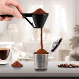 Black 2-Pack No-Spill Sliding Scoop & Funnel - Mess-Free for Protein Powder, Coffee, Formula - 45-Degree Angle