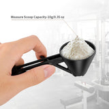 Black 2-Pack No-Spill Sliding Scoop & Funnel - Mess-Free for Protein Powder, Coffee, Formula - Close-Up Angle