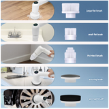 White Rechargeable Electric Spin Scrubber - Waterproof Power Cleaning Brush with 5 Heads & Digital Display for Bathroom, Kitchen & More - Front View
