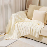 Beige Cozy Lightweight Acrylic Knit Throw Blanket - Diamond Waffle Texture for Sofa, Bed & Travel - Front View