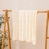 Beige Cozy Lightweight Acrylic Knit Throw Blanket - Diamond Waffle Texture for Sofa, Bed & Travel - Side View