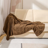 Brown Cozy Lightweight Acrylic Knit Throw Blanket - Diamond Waffle Texture for Sofa, Bed & Travel - Front View
