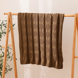 Brown Cozy Lightweight Acrylic Knit Throw Blanket - Diamond Waffle Texture for Sofa, Bed & Travel - Side View