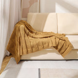 Khaki Cozy Lightweight Acrylic Knit Throw Blanket - Diamond Waffle Texture for Sofa, Bed & Travel - Front View