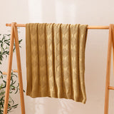 Khaki Cozy Lightweight Acrylic Knit Throw Blanket - Diamond Waffle Texture for Sofa, Bed & Travel - Side View