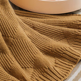Khaki Cozy Lightweight Acrylic Knit Throw Blanket - Diamond Waffle Texture for Sofa, Bed & Travel - Top-Down View