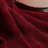 Claret Red Cozy Lightweight Acrylic Knit Throw Blanket - Diamond Waffle Texture for Sofa, Bed & Travel - Top-Down View
