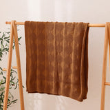 Caramel Cozy Lightweight Acrylic Knit Throw Blanket - Diamond Waffle Texture for Sofa, Bed & Travel - Side View