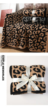 Brown and Black Luxurious Leopard Print Knit Throw Blanket - Ultra-Soft Jacquard Plush for Sofa, Bed & Cozy Comfort (130x150cm) - Front View