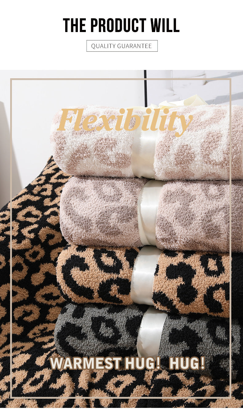 Brown and Black Luxurious Leopard Print Knit Throw Blanket - Ultra-Soft Jacquard Plush for Sofa, Bed & Cozy Comfort (130x150cm)