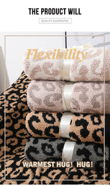 Grey and Black Luxurious Leopard Print Knit Throw Blanket - Ultra-Soft Jacquard Plush for Sofa, Bed & Cozy Comfort (130x150cm) - Side View
