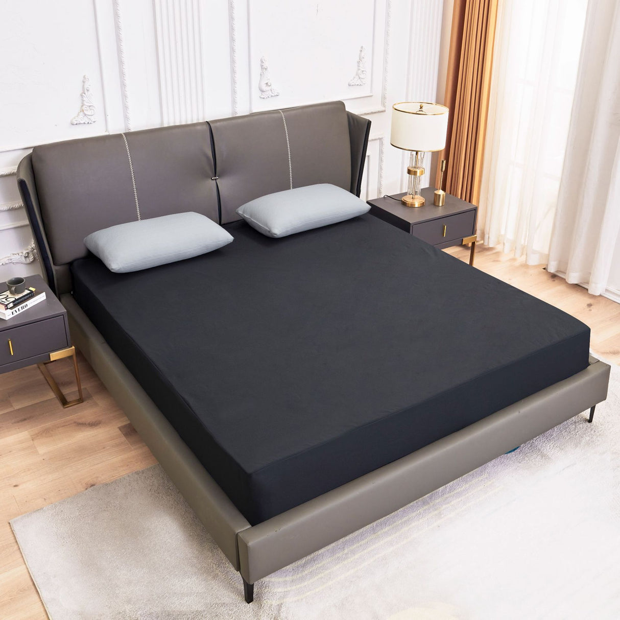 Dark Grey Queen Size Waterproof Fitted Mattress Protector - Soft & Breathable Bed Cover, Hypoallergenic, Deep Pocket (152x190x30cm)