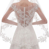 White Elegant Short Bridal Veil - Single Tier with Delicate Lace Applique Edge - Wedding Hair Accessory