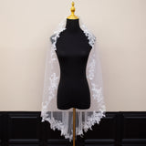 White Elegant Long Bridal Veil with Pearl Accents & Lace Edge - Includes Metal Comb - Side View