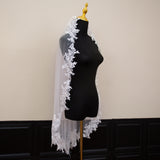 White Elegant Long Bridal Veil with Pearl Accents & Lace Edge - Includes Metal Comb