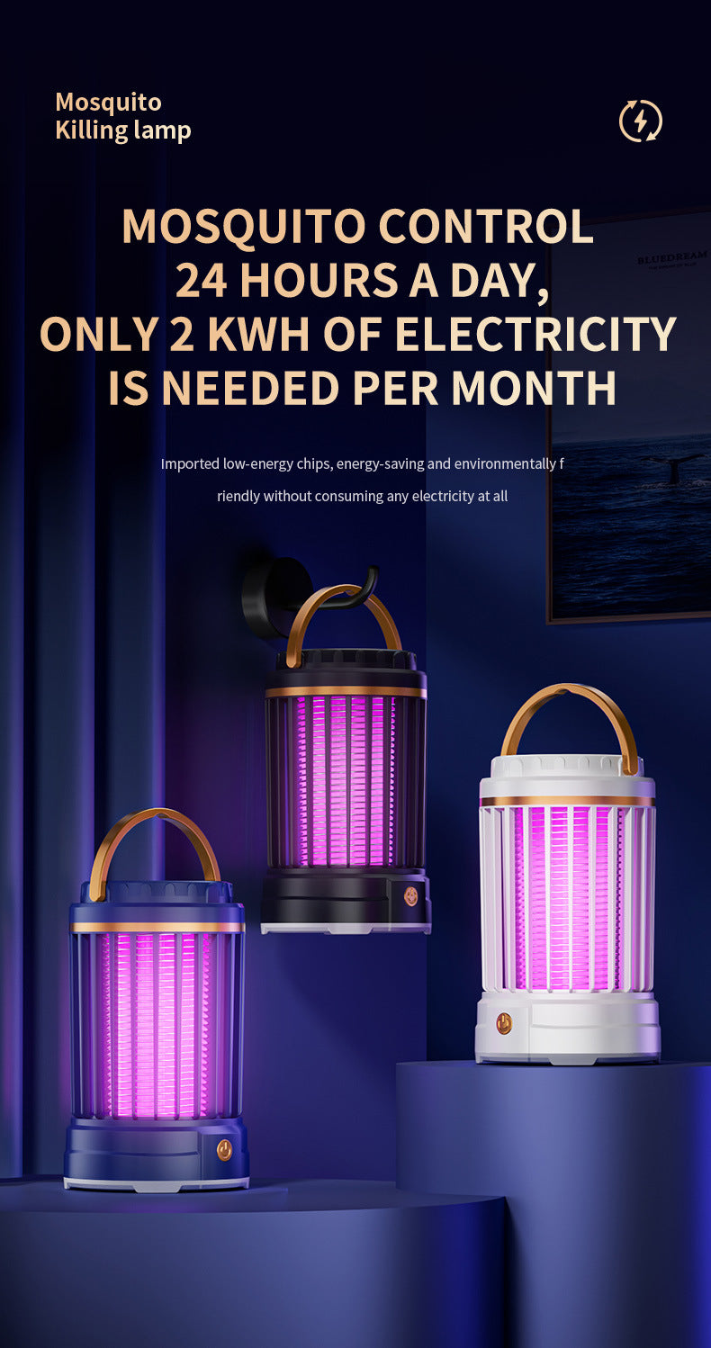 USB Rechargeable White Portable 3-in-1 Electric Mosquito Zapper Lamp - UV Bug Killer, Warm Night Light & Bright Lantern